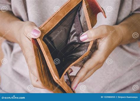 Woman Hand Open Empty Wallet Looking For Money Having Problem Bankrupt