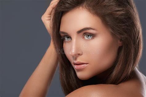 Beautiful Woman With Perfect Skin And Nude Make Up Stock Photo Image