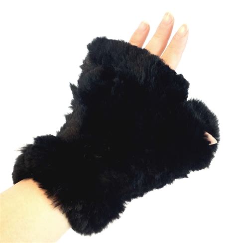 Real Sheared Rabbit Fur Textile Knit Fingerless Gloves Soft Etsy