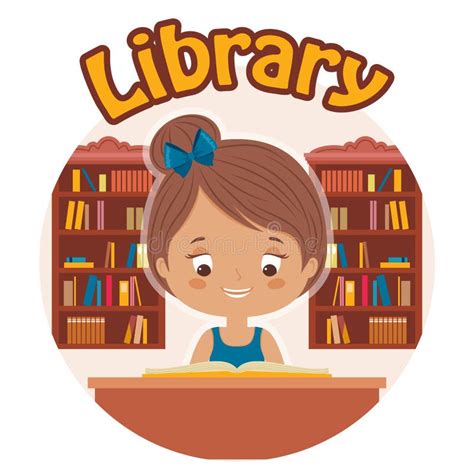 Little Girl Reading In Library Stock Vector Illustration Of