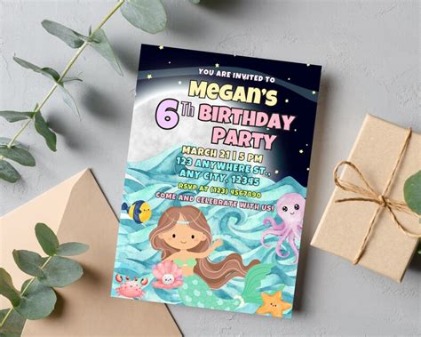 Mermaid Birthday Invitation Cute Mermaid Invite Printable Little