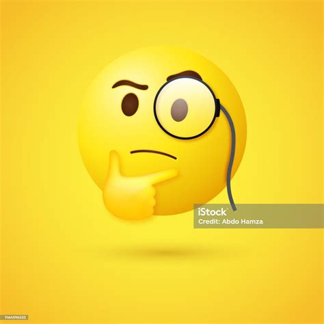 Ilustración De Cara Emoji De Pensamiento 3d Con Monóculo O Emoticono De
