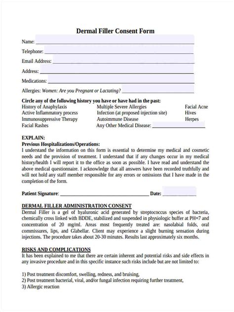 Printable Dermal Filler Consent Form Printable Forms Free Online