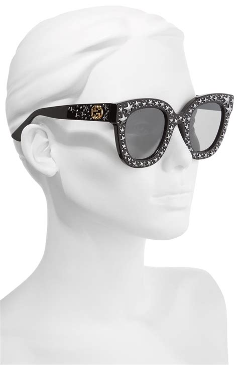 gucci 49mm swarovski crystal embellished square sunglasses in black silver black lyst
