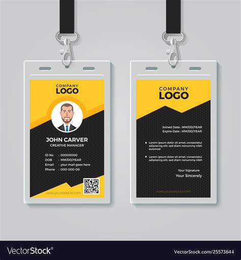 Stylish Yellow Id Card Design Template Royalty Free Vector