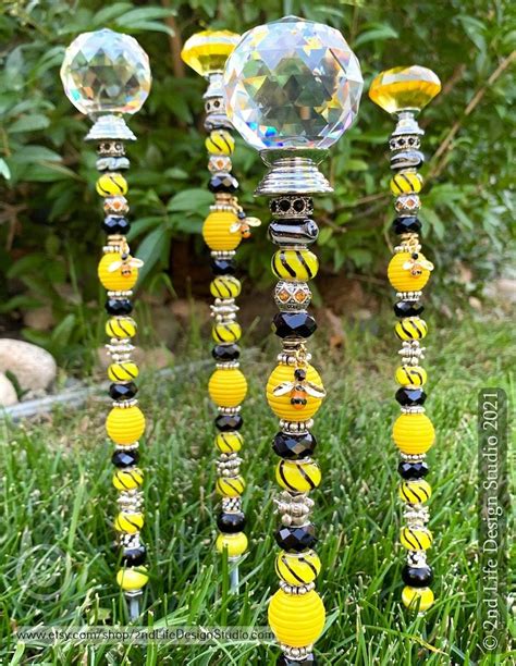 Honey Bee Suncatcher Garden Stake Beaded Fairy Wand Etsy Wood Bees