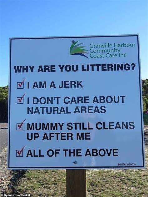 Beach Towns Hilarious Sign Slamming Rubbish Dropping