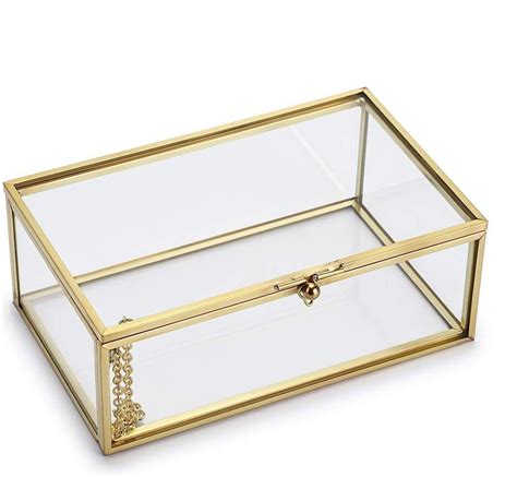Vintage Glass Keepsake Box Rectangle Jewelry Display Organizer Box Vanity Glass Box Jewelry Box