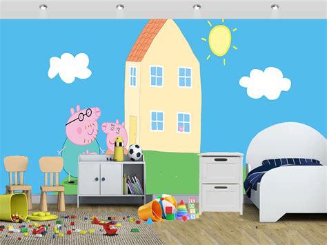 You can have this peppa pig family house wallpaper printed on to the full size to illustrate a clear vision. Peppa Pig Family House Wallpaper, Peppa Pig Family House Wall Mural
