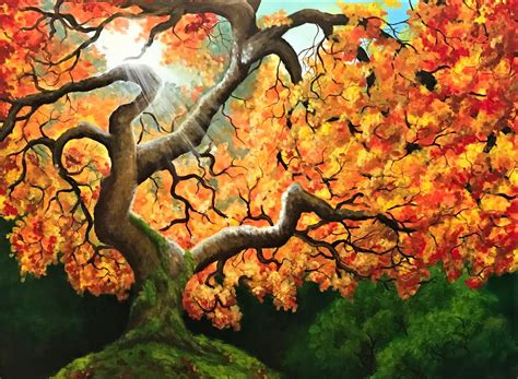 Autumn Tree Oil Painting Art Print Etsy