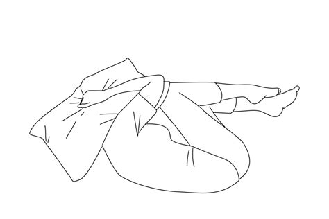 Drawing Of Frightened Depressed Woman Lying Alone On Bed In Fetal Position Covering Head With