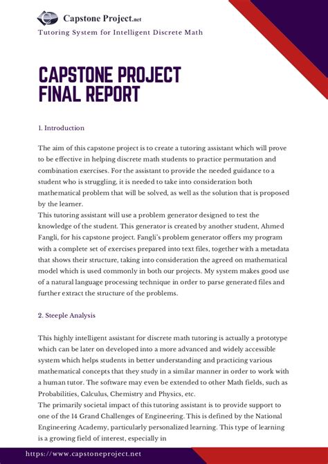 The project will need considerably more text than the older assignments. Capstone Project Final Report Sample