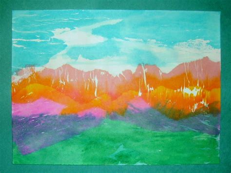 Tissue Painted Landscape Kids And Glitter