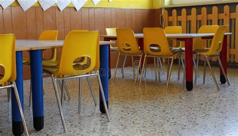 Kindergarten Classroom With Chairs And Table Stock Image Image Of
