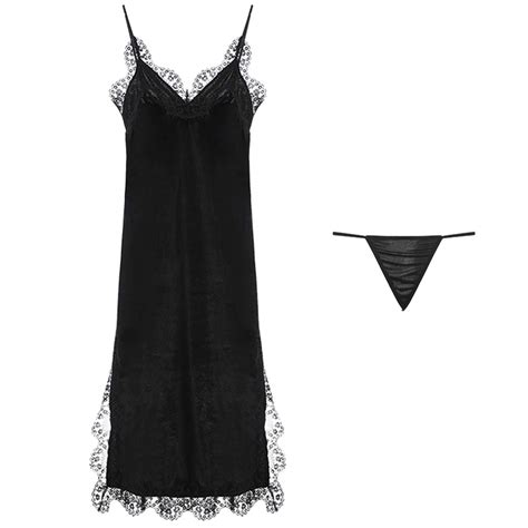 Scfzprc Womens Sexy Lingerie Sleepwear V Neck Backless Nightgown Velvet Slip Dress With Slit