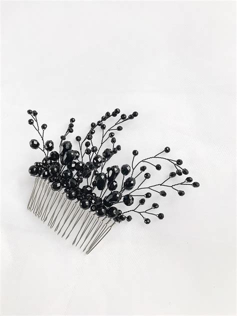 Black Hair Comb Bead Crystals Black Hair Accessories Black Etsy