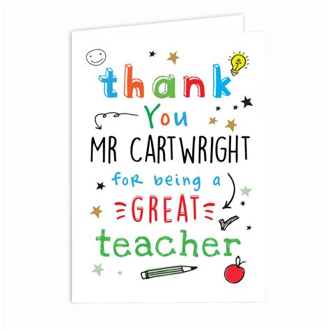 Personalised Thank You Teacher Card Add Any Name Personalise It Cards
