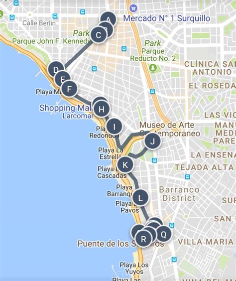 Lima From Miraflores To Barranco Along The Coast Walking Tour Map And