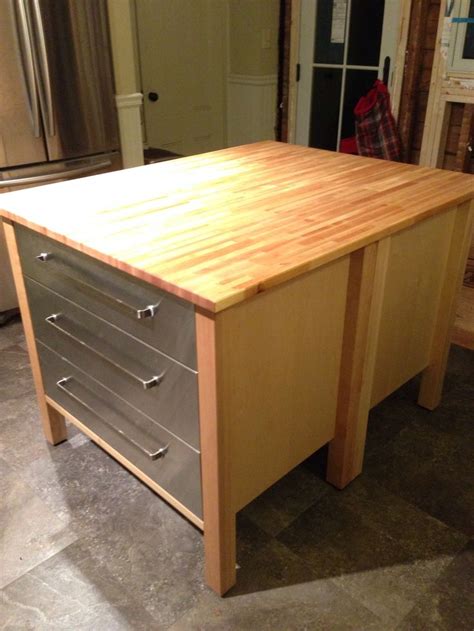 Butcher block kitchen island ikea cabinets. Ikea kitchen island hack- two Varde 3 drawer cabinets back ...
