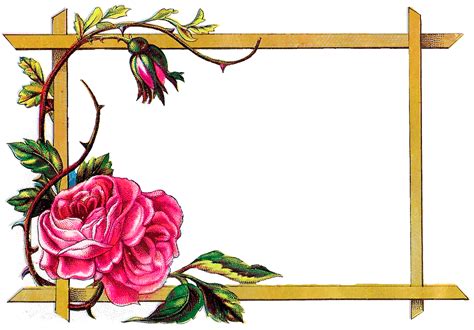 Antique Images: Floral Frame Digital Download Pink Rose Border Design Craft Clipart