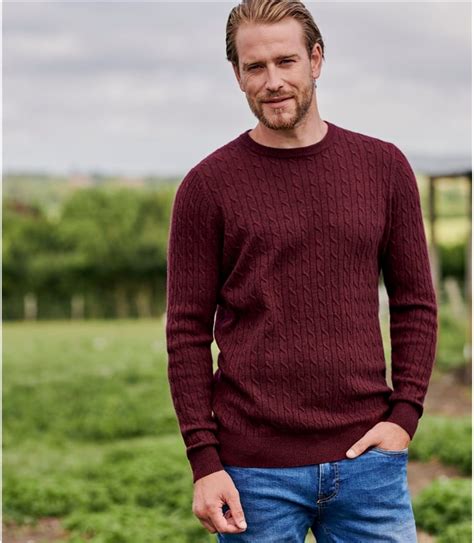 Merlot Mens Cashmere And Merino Cable Crew Neck Sweater Woolovers Us
