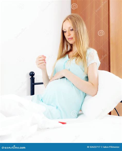 Pregnant Woman Measures The Temperature Stock Image Image Of Pregnant Disease 52622717