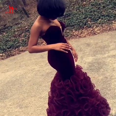 Burgundy Mermaid Prom Dresses 2017 Custom Made Sweetheart African Aso