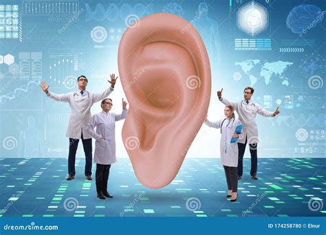 Doctor Examining Giant Ear In Medical Concept Stock Photo Image Of