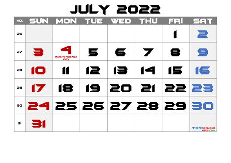 Printable July 2022 Calendar With Holidays