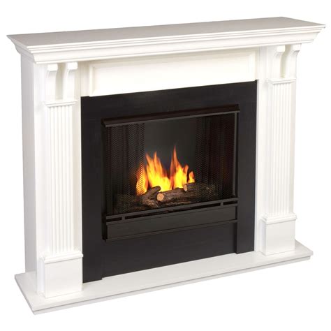 Ashley Indoor Ventless Gel Fireplace In White With Cast Logs 48x42