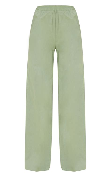 Sage Green Textured Elasticated Waist Trousers Prettylittlething Aus
