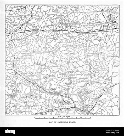 Victorian Map Of The Salisbury Plain Of England Engraving Stock Photo