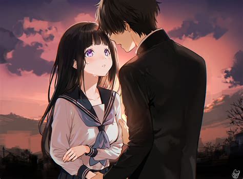 Oreki Houtarou Chitanda Eru Anime Couple Profile View Romance