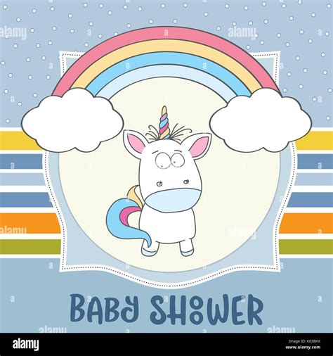 Beautiful Baby Shower Card Template With Lovely Baby Unicorn Vector