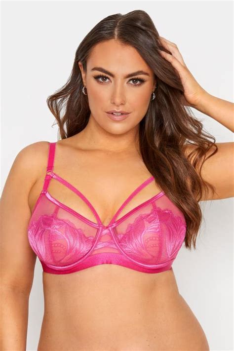 Plus Size Pink Lace Strap Detail Underwired Bra Yours Clothing
