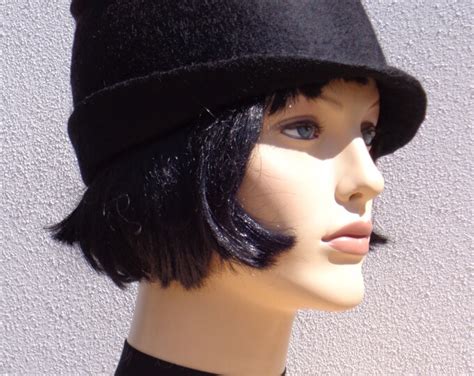 Flapper Black Hat Felted Hat Felt Cloche 1920s Inspired Hat Art
