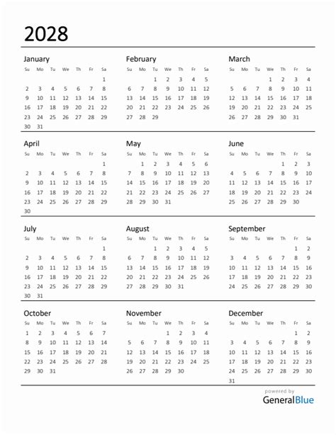 Free 2028 Calendars In Pdf Word Excel