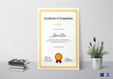 Graduation Completion Certificate Design Template In Psd Word