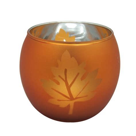 Decorated Glass Votive Candle Holders Frosted Orange Colors And Laser Cut