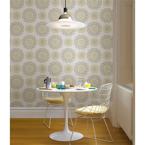 Nuwallpaper 3075 Sq Ft Grey And Yellow Suzani Peel And Stick