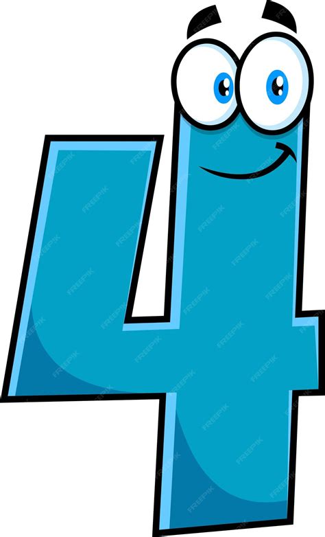 Premium Vector Funny Blue Number Four 4 Cartoon Character Vector