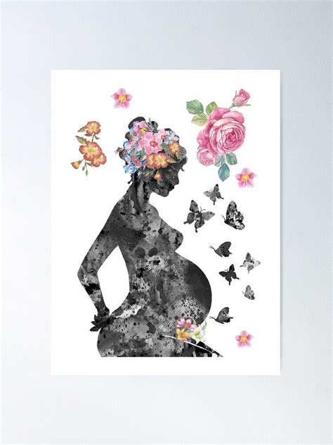 A Pregnant Woman With Flowers In Her Hair And Butterflies Flying Around Her Head On A White