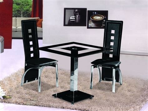 Small Square Black Glass Dining Table With 2 Chairs Homegenies