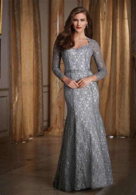 Mermaid Sweetheart Long Sleeve Silver Lace Beaded Formal Occasion