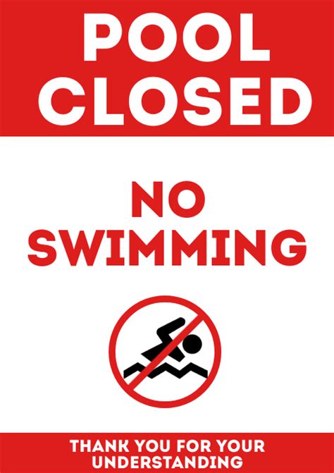 Pool Closed No Swimming Sign Printable A4 Template Postermywall