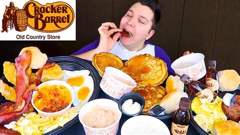 That means, you can get there at 3:00 p.m. Cracker Barrel • Southern Breakfast Feast • MUKBANG - YouTube