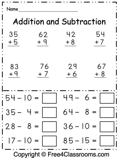 Free Addition And Subtraction Math Worksheet Free Worksheets