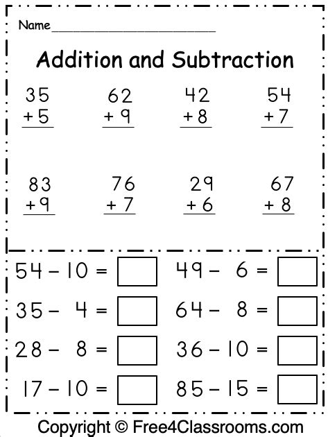 Free Addition and Subtraction Math Worksheet - Free Worksheets