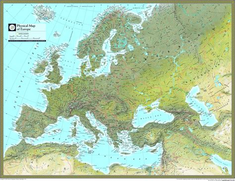 Physical Features Map Of Europe Map