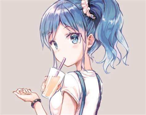 Blue Hair Bangs Anime Girl Short Hair With Side Bangs